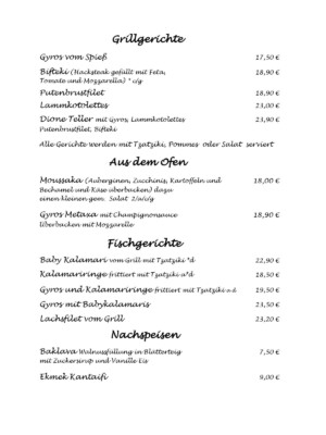 Restaurant Dione Hauptspeisen 2026
